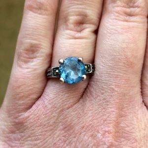 Dark Blue 925 Marcasite Ring Size 7